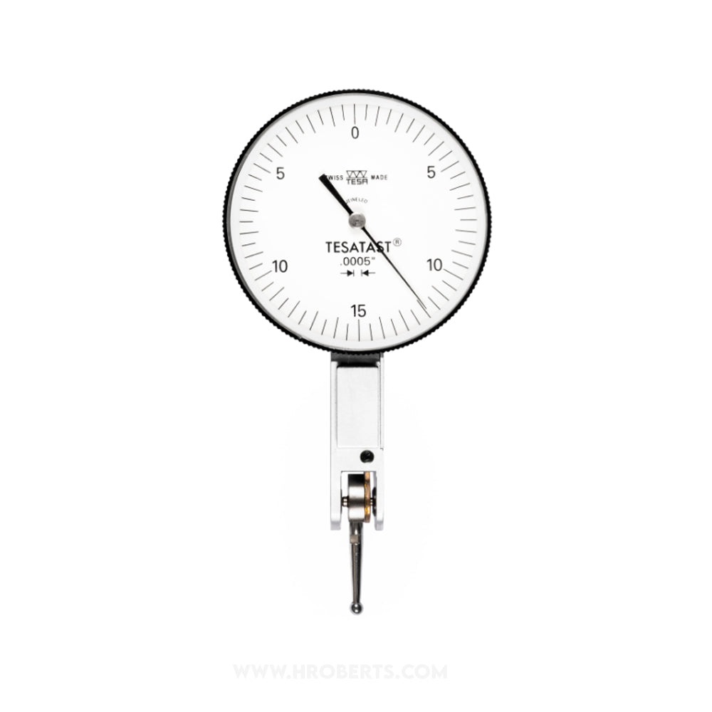 Tesa 01820007 Tesatast Lever Dial Indicator Horizontal Type, Graduation 0.0005", Range 0.030", Scale 0-15-0, Stylus Length 1/2", Bezel Diameter 1.5"