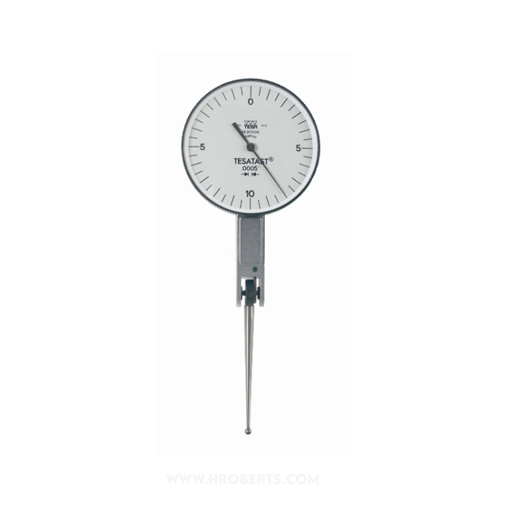 Tesa 01820009 Tesatast Lever Dial Indicator Horizontal Type, Graduation 0.0005", Range 0.020", Scale 0-10-0, Stylus Length 1.7/16", Bezel Diameter 1.5"