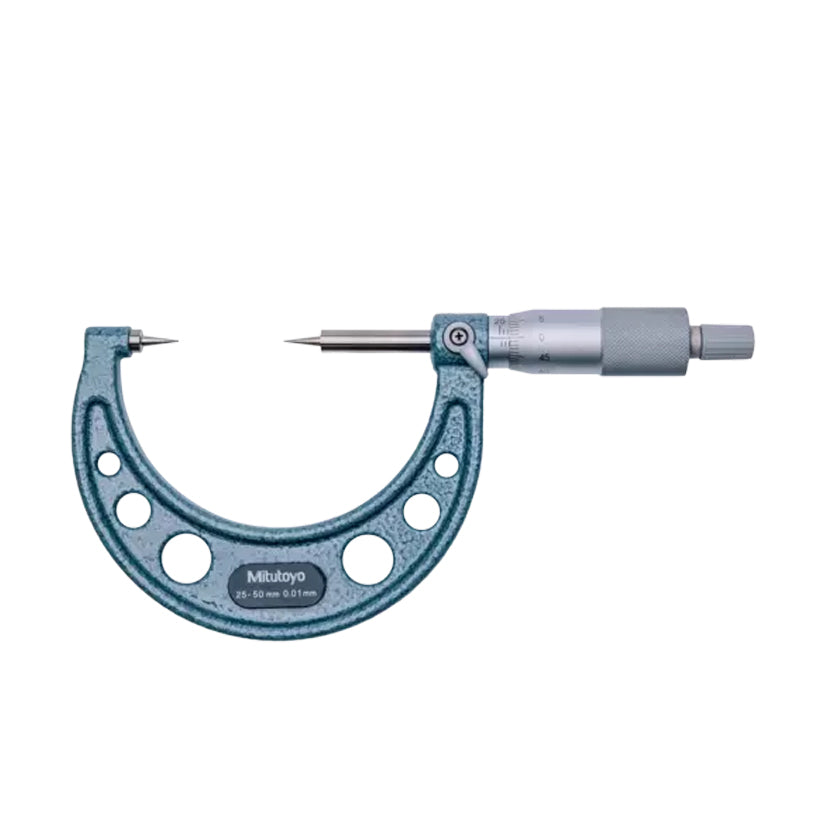 Mitutoyo 112-166 Point Micrometer, Range 25-50mm, Graduation 0.01mm, 15 Degree Carbide Tipped