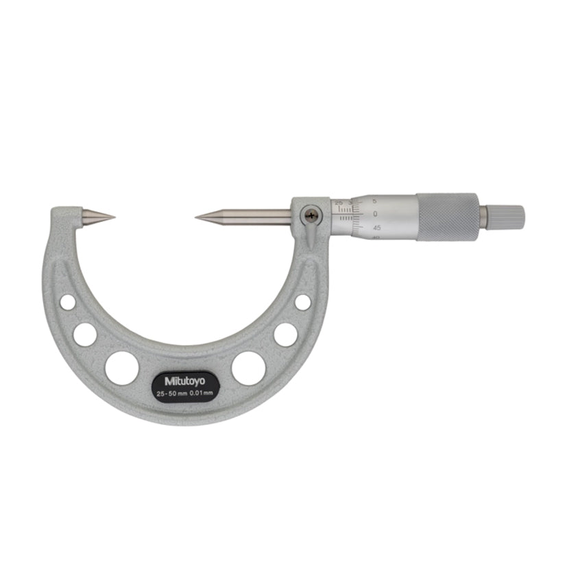 Mitutoyo 112-202 Point Micrometer, Range 25-50mm, Graduation 0.01mm, 30 Degree Steel Tipped