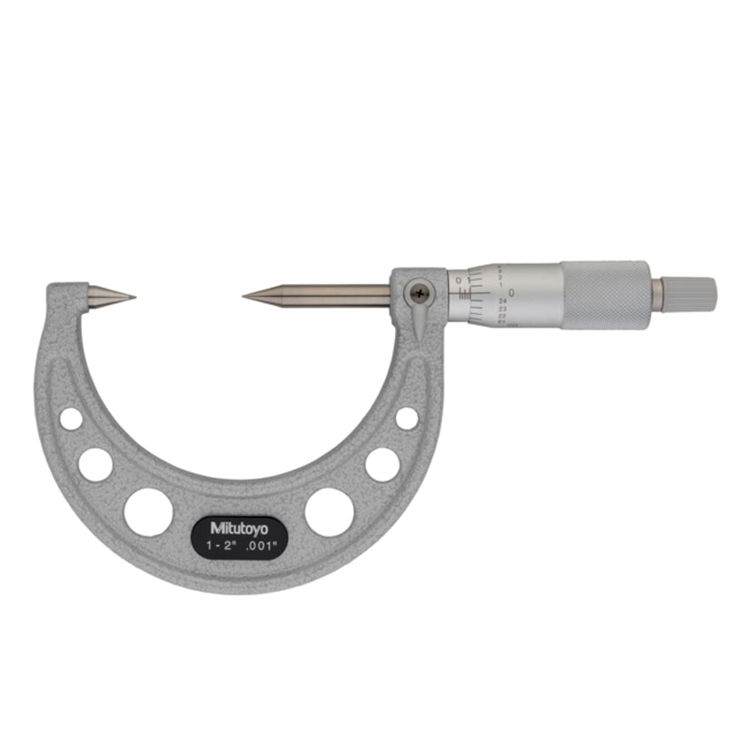 Mitutoyo 112-238 Point Micrometer, Range 1-2", Graduation 0.001", 30 Degree Carbide Tipped