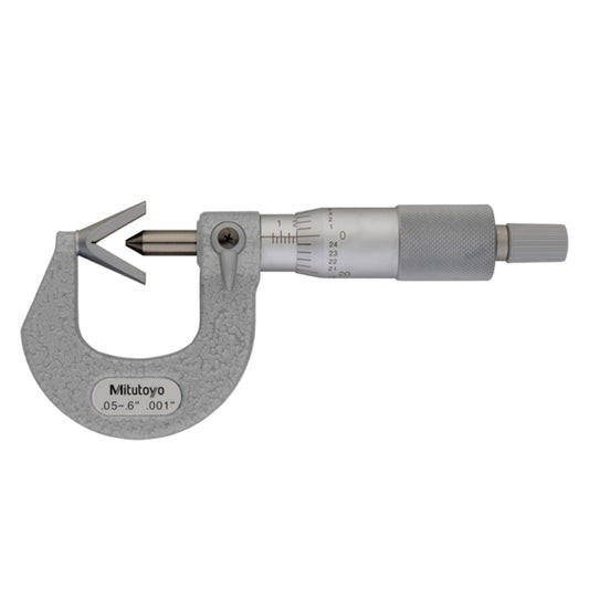 Mitutoyo 114-163 Three Flute V-Anvil Micrometer, Range 0.05-0.6", Graduation 0.0001"