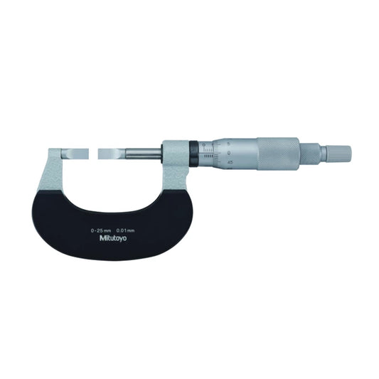 Mitutoyo 122-101-10 Blade Micrometer, Range 0-25mm, Graduation 0.01mm, Non-Rotating Spindle