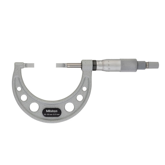 Mitutoyo 122-102-10 Blade Micrometer, Range 25-50mm, Graduation 0.01mm, Non-Rotating Spindle