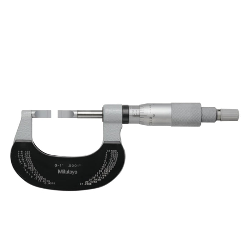 Mitutoyo 122-135-10 Blade Micrometer, Range 0-1", Graduation 0.0001", Non-Rotating Spindle