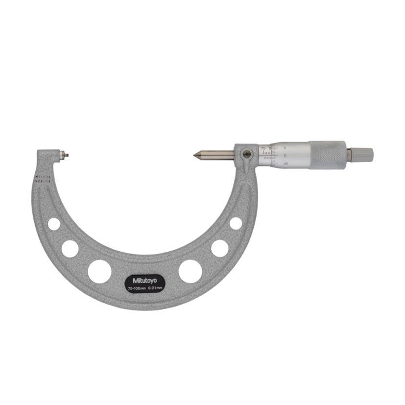 Mitutoyo 125-117 Screw Thread Micrometer, 1-1.75mm/24-14TPI, Range 75-100mm, Graduation 0.01mm