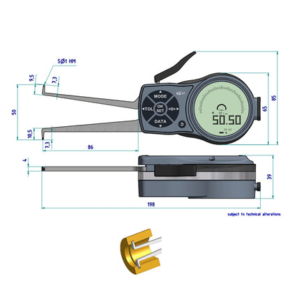 Mitutoyo 209-938 Digimatic Digital Inside Caliper Gauge, Range 30-50mm, Resolution 0.001mm, 0.002mm, 0.005mm,0.01mm, 0.02mm, 0.05mm