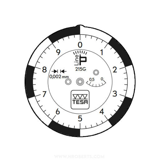 Tesa P-Line 01810405 Lever Dial Indicator Horizontal Type 215G, Graduation 0.002mm, Range 0.6mm, Scale 0-5-10, Stylus Length 18mm, Bezel Diameter 40mm