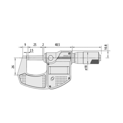 Mitutoyo 293-832-30 Digital Micrometer, Range 0-1" /  0-25.4mm, Resolution 0.00005" / 0.001mm