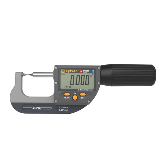 Sylvac 30-803-0310 S_Mike Pro Digital Point Micrometer, Range 0-25mm, Resolution 0.001mm, 30 Degree