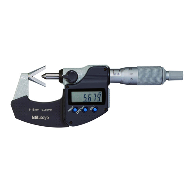 Mitutoyo 314-351-30 Digimatic Digital V-Anvil Micrometer, Range 0.05-0.6" / 1.27-15.24mm with SPC Data Output