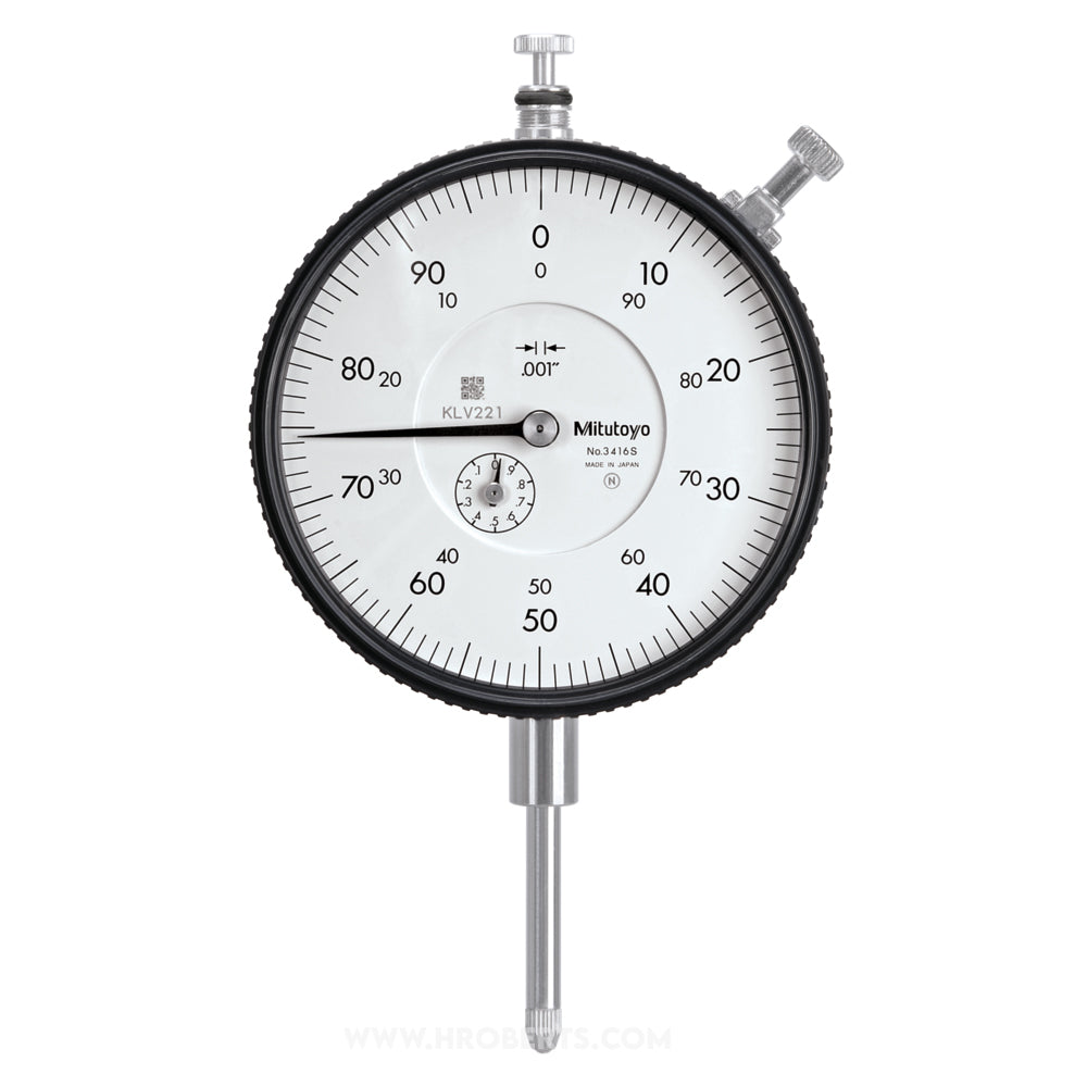 Mitutoyo 3416A Dial Indicator, Graduation 0.001", Range 1.0", Scale 0-100, Bezel Diameter 3.07"