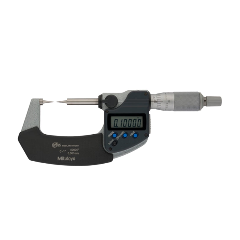 Mitutoyo 342-351-30 Digimatic Digital Point Micrometer, Range 0-1" /  0-25.4mm, Resolution 0.00005" / 0.001mm, 15 Degree Carbide Tipped, IP65, with SPC Data Output