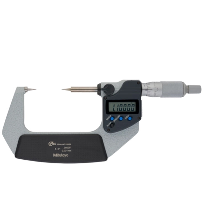 Mitutoyo 342-352-30 Digimatic Digital Point Micrometer, Range 1-2" / 25.4-50.8mm, Resolution 0.00005" / 0.001mm, 15 Degree Carbide Tipped, IP65, with SPC Data Output