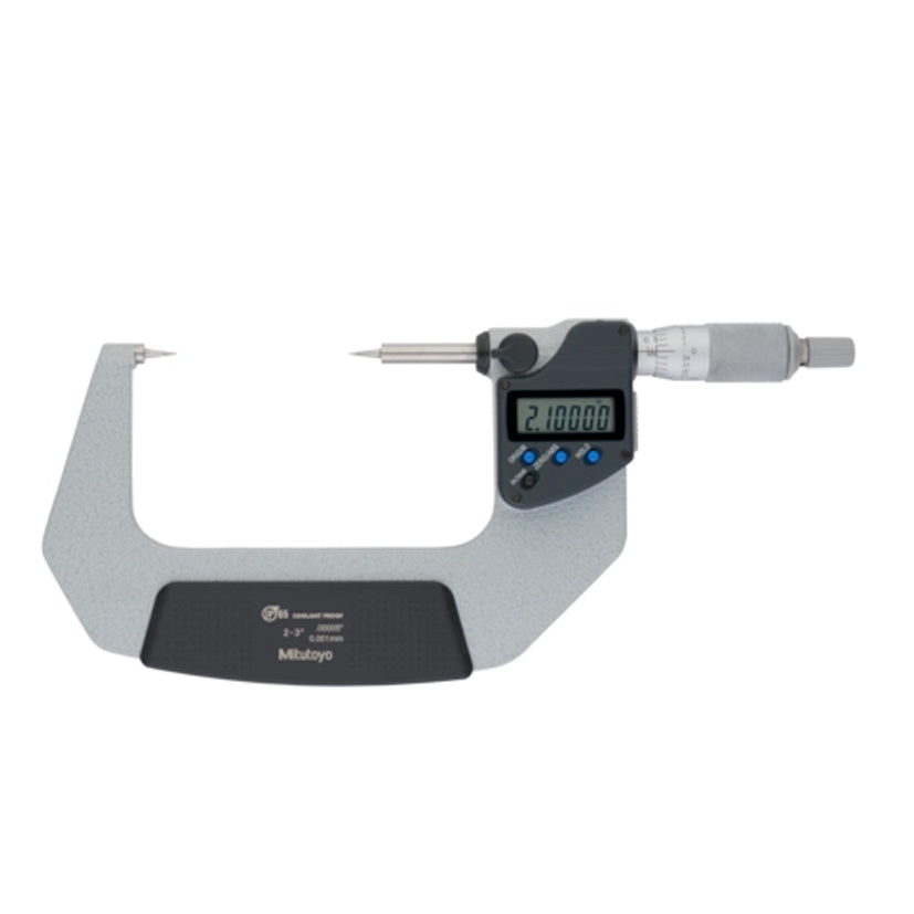 Mitutoyo 342-353-30 Digimatic Digital Point Micrometer, Range 2-3" /  50.8-76.2mm, Resolution 0.00005" / 0.001mm, 15 Degree Carbide Tipped, IP65, with SPC Data Output