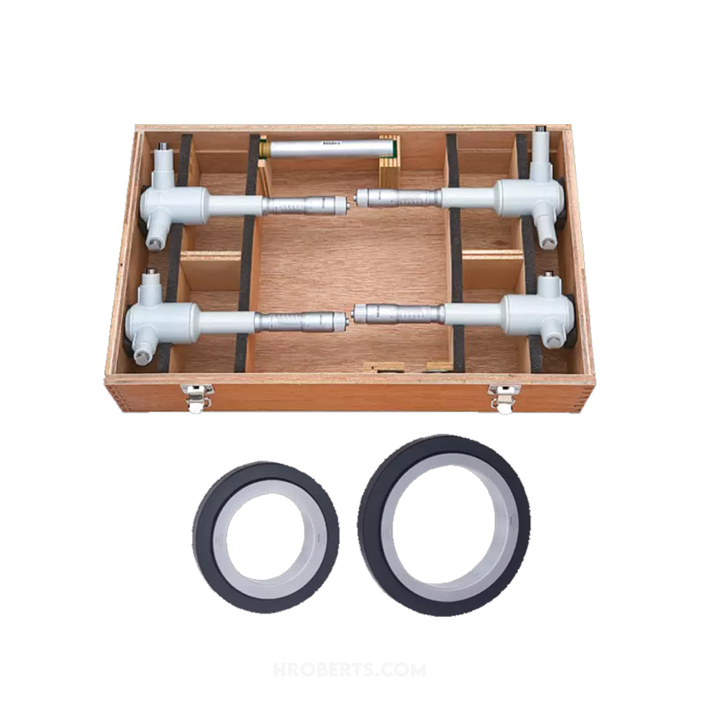 Mitutoyo 368-994 Holtest Bore Micrometer Set, 3-Point Contact, Range 100-200mm, Graduation 0.005mm, Supplied with Setting Rings