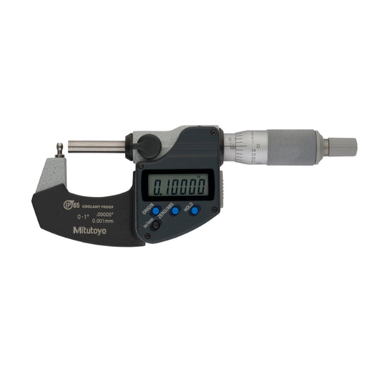 Mitutoyo 395-362-30 Digital Tube Micrometer, Range 0-1" /  0-25.4mm, Resolution 0.00005" / 0.001mm, IP65 with SPC Data Output, Spherical Anvil Steel D = 3.5, L = 6mm, Flat Spindle