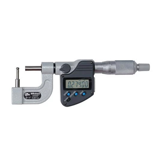 Mitutoyo 395-363-30 Digital Tube Micrometer, Range 0-1" /  0-25.4mm, Resolution 0.00005" / 0.001mm, IP65 with SPC Data Output, Spherical Anvil Steel D 4.7mm L = 12.7mm, Flat Spindle