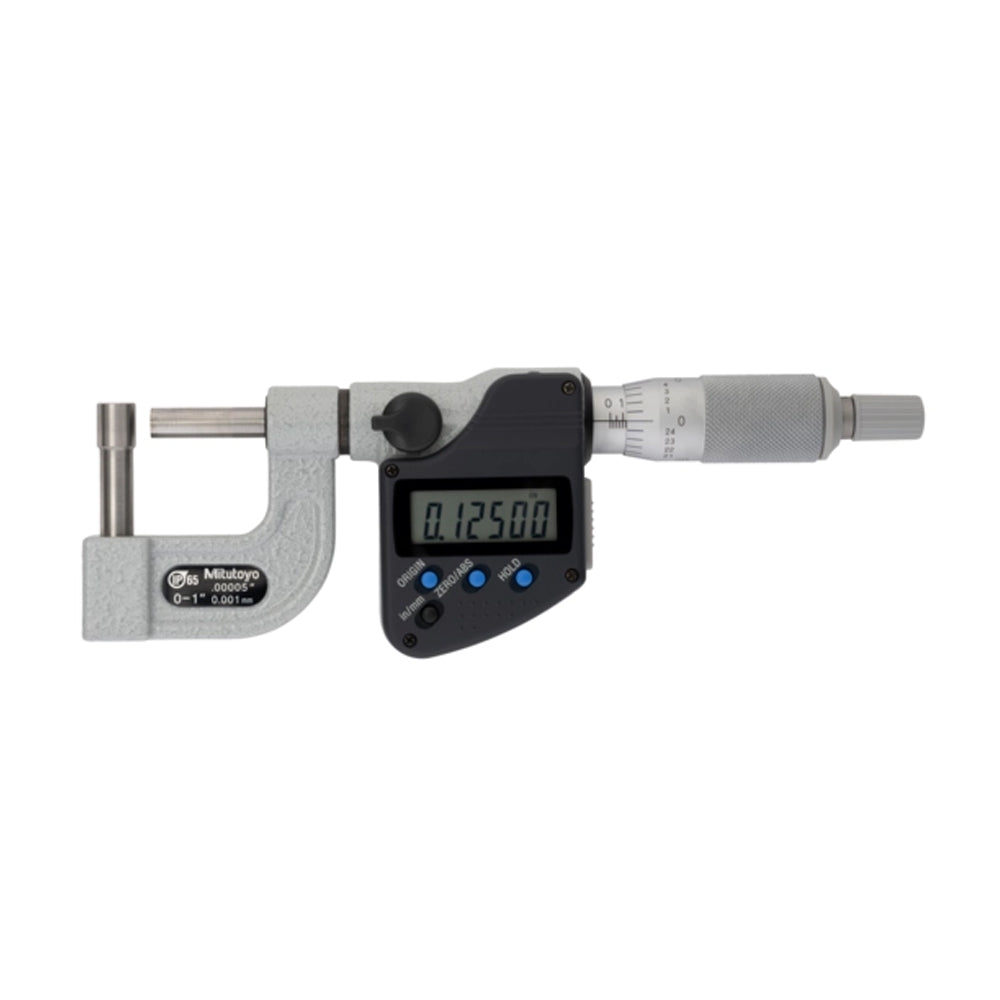 Mitutoyo 395-364-30 Digital Tube Micrometer, Range 0-1" /  0-25.4mm, Resolution 0.00005" / 0.001mm, IP65 with SPC Data Output, Spherical Anvil Steel D 8mm L = 9mm, Flat Spindle