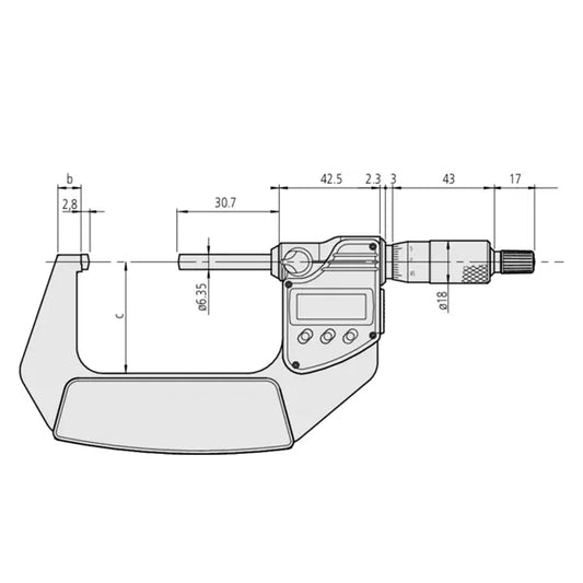 Mitutoyo 395-373-30 Digital Tube Micrometer, Range 2-3" /  50.8-76.2mm, Resolution 0.00005" / 0.001mm, IP65 with SPC Data Output, Spherical Anvil and Spindle