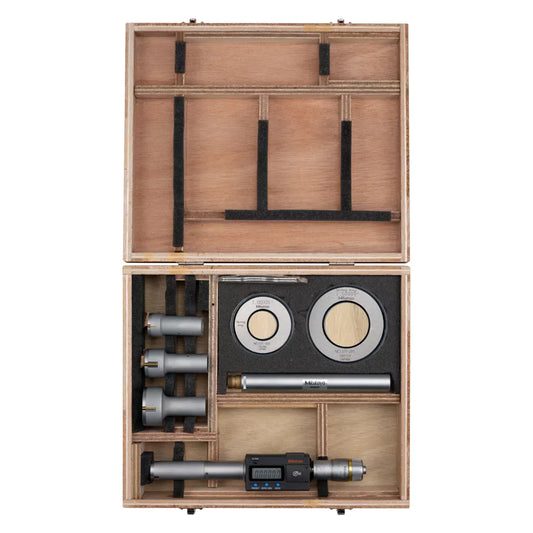 Mitutoyo 468-978 Digmatic Digital Holtest Bore Micrometer Interchangable-Head Set, 3-Point Contact, Range 0.8-2" / 20.32-50.8mm, Resolution 0.00005" / 0.001mm, IP65, with SPC Data Output, Supplied with Setting Rings and Extension