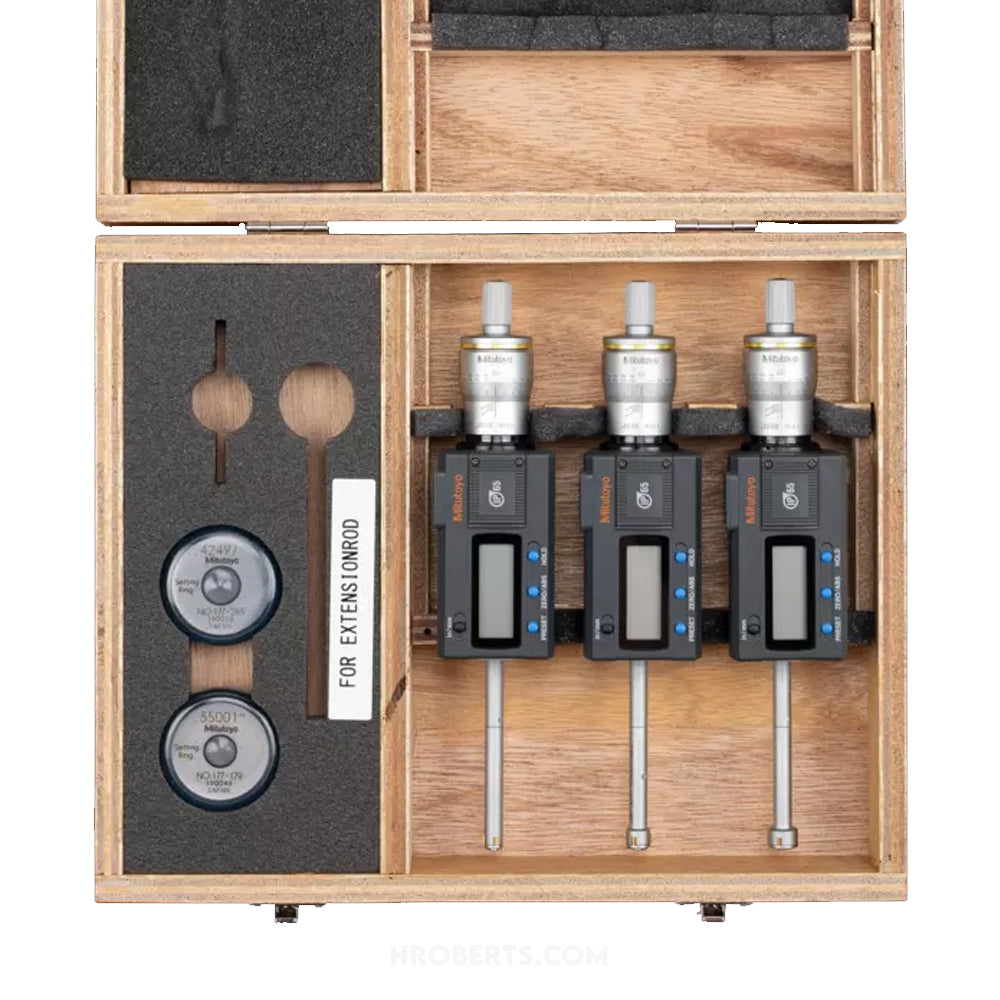 Mitutoyo 468-986 Digmatic Digital Holtest Bore Micrometer Non-Interchangable-Head Set, 3-Point Contact, Range 0.275-0.5" / 6.985-12.7mm, Resolution 0.00005" / 0.001mm, IP65, with SPC Data Output, Supplied with Setting Rings