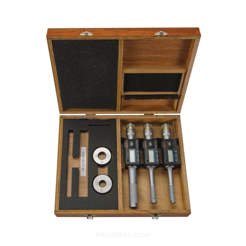 Mitutoyo 468-987 Digmatic Digital Holtest Bore Micrometer Non-Interchangable-Head Set, 3-Point Contact, Range 0.5-1" / 12.7-25.4mm, Resolution 0.00005" / 0.001mm, IP65, with SPC Data Output, Supplied with Setting Rings