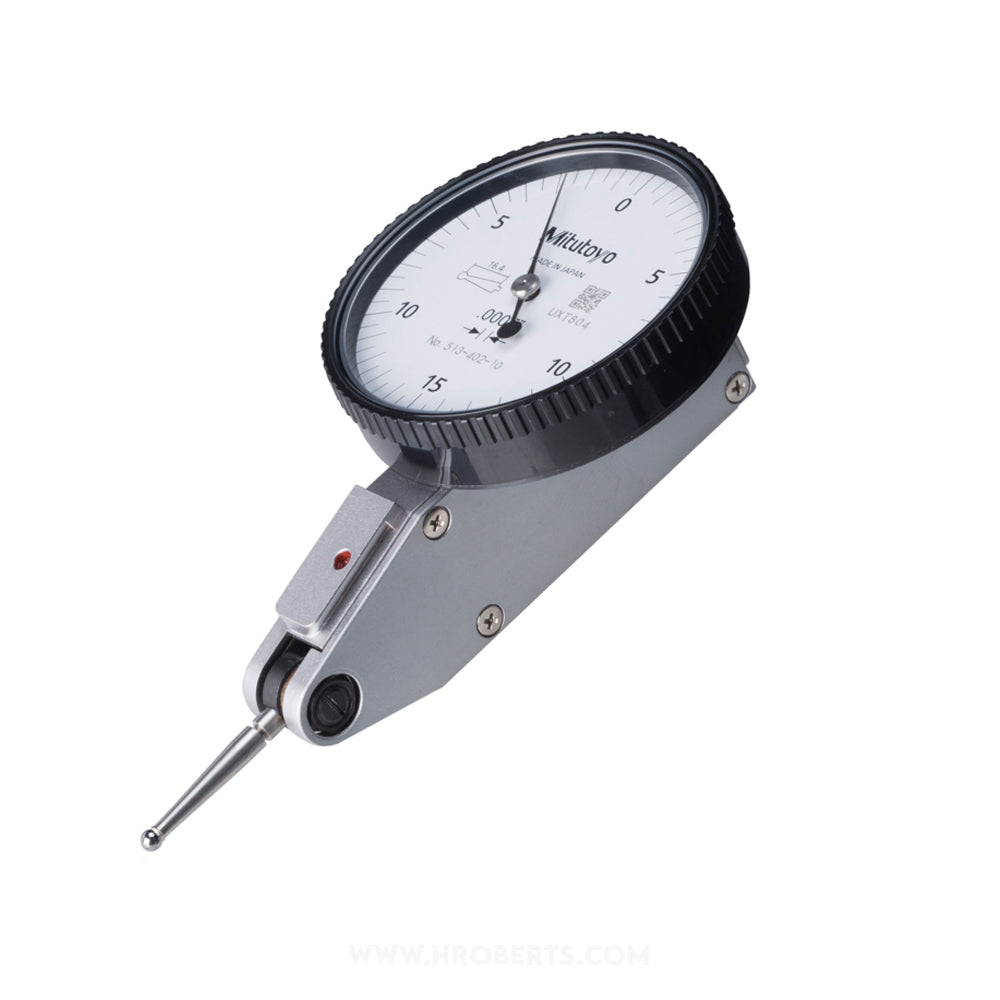 Mitutoyo 513-402-10T Lever Dial Indicator Horizontal Type, Graduation 0.0005", Range 0.03", Scale 0-15-0, Stylus Length 16.4mm, Bezel Diameter 40mm