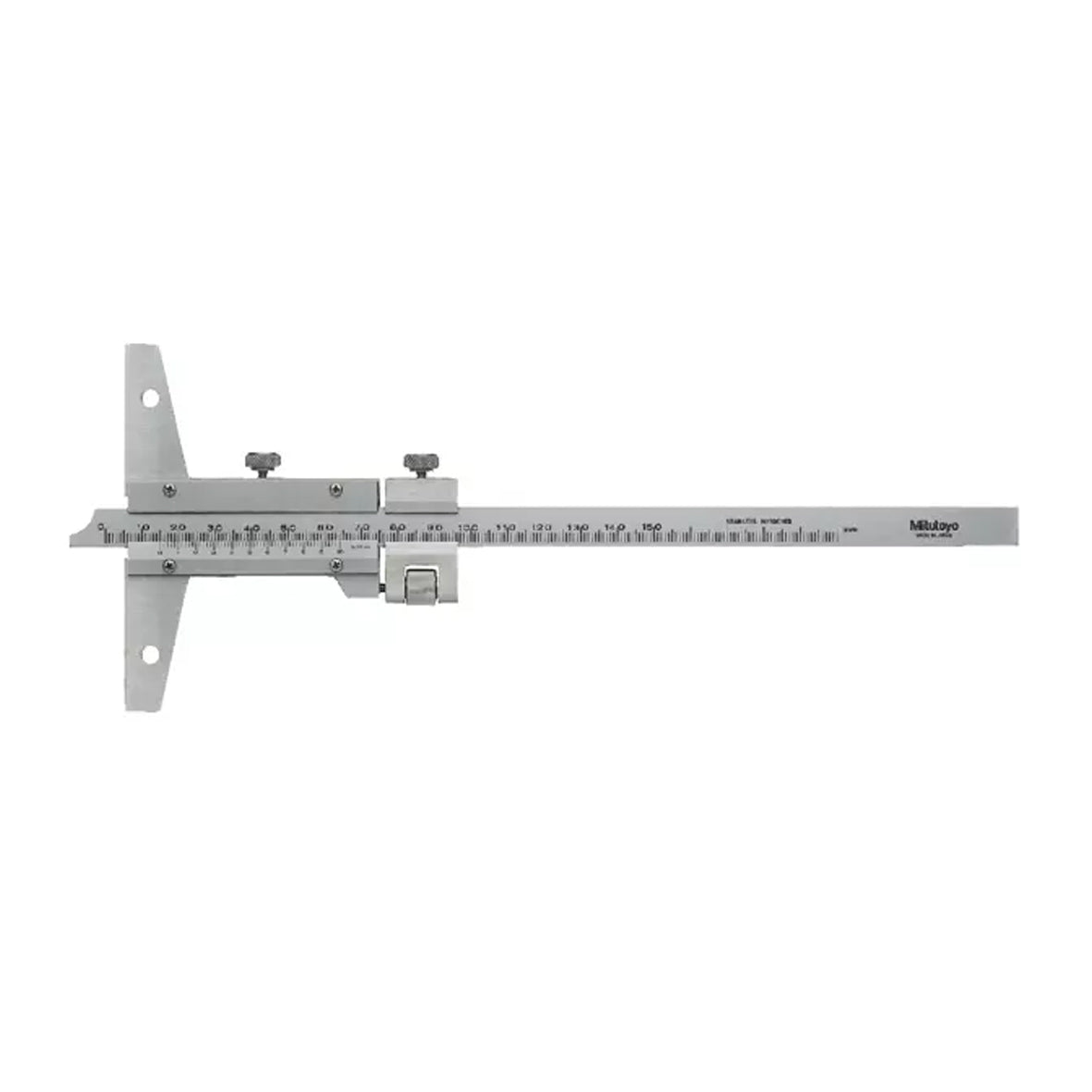 Mitutoyo 527-101 Vernier Depth Gauge, Range 0-150mm, Graduation 0.02mm, with Fine Adjustment, Base 100 x 6.5mm