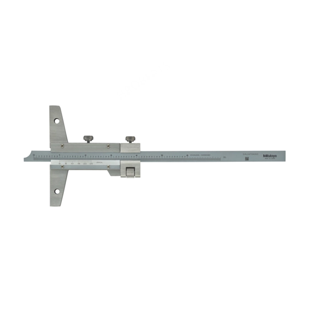 Mitutoyo 527-111 Vernier Depth Gauge, Range 0-6", Graduation 0.001", with Fine Adjustment, Base 3.93 x 0.25"