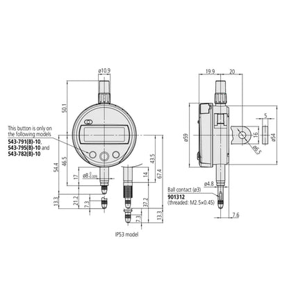 Mitutoyo 543-782B-10 (Flat Back) Absolute Digimatic Digital Indicator ID-SX, Range 0.5" / 12.7mm, Resolution 0.0005" / 0.01mm