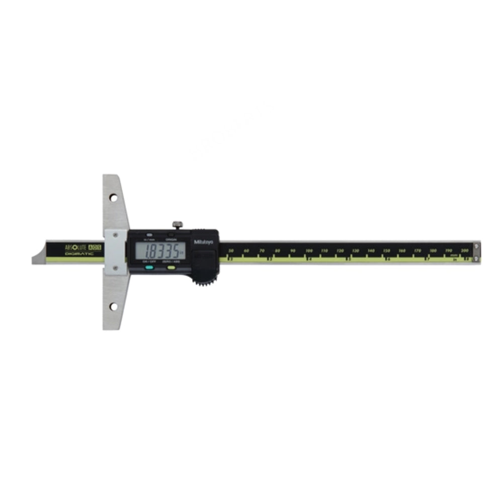 Mitutoyo 571-212-30 Absolute Digimatic Digital Vernier Depth Gauge, Range 0-200mm / 0-8", Resolution  0.01mm / 0.0005", Base 100 x 6mm with SPC Data Output