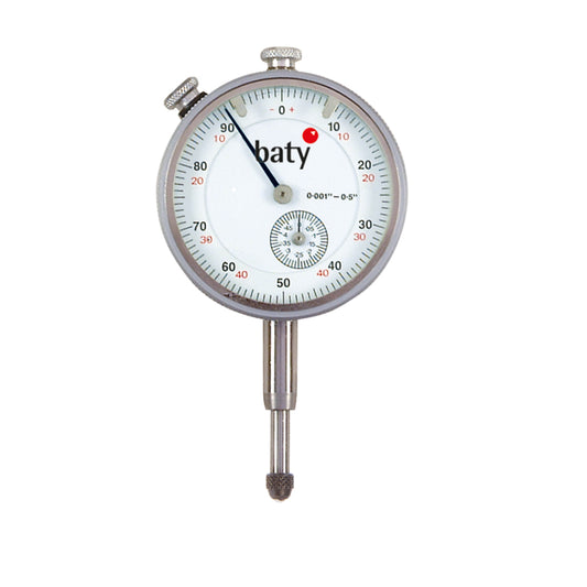 Baty FI-2 Dial Indicator, Graduation 0.001", Range 0.5", Scale 0-100, Bezel Diameter 2.1/4"