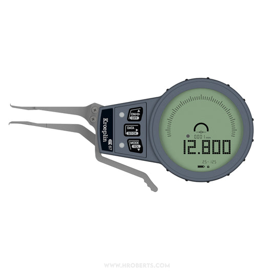 Kroeplin G002 Digital Internal Caliper Gauge, Range 2.5-12.5mm, Resolution 0.001, 0.002, 0.005, 0.01mm, Measuring Depth 12mm, Measuring Contact Chisel R 0.12mm, IP67 Protection, Metric / Imperial Switchable