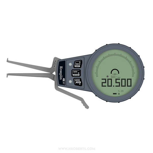 Kroeplin G005 Digital Internal Caliper Gauge, Range 5-20mm, Resolution 0.001, 0.002, 0.005, 0.01mm, Measuring Depth 44mm, Measuring Contact Ball 0.6mm Diameter, IP67 Protection, Metric / Imperial Switchable