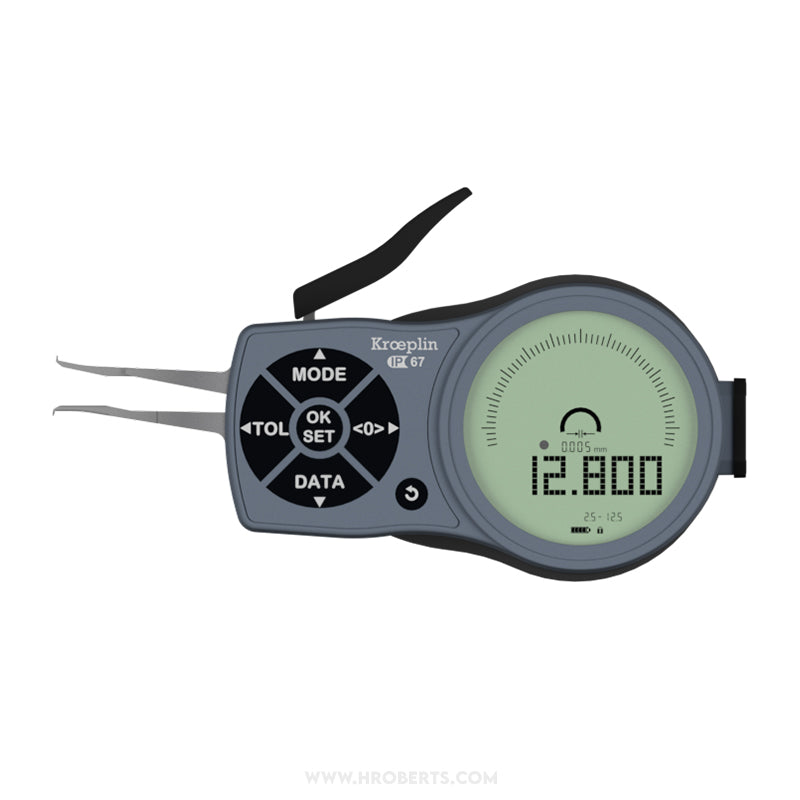 Kroeplin L102 Digital Internal Caliper Gauge, Range 2.5-12.5mm, Resolution 0.001, 0.002, 0.005, 0.01, 0.02, 0.05mm, Measuring Depth 12mm, Measuring Contact Chisel R 0.1mm, IP67 Protection, Metric / Imperial Switchable