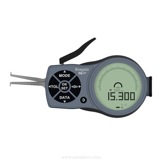 Kroeplin L105 Digital Internal Caliper Gauge, Range 5-15mm, Resolution 0.001, 0.002, 0.005, 0.01, 0.02, 0.05mm, Measuring Depth 35mm, Measuring Contact Ball 0.6mm Diameter, IP67 Protection, Metric / Imperial Switchable