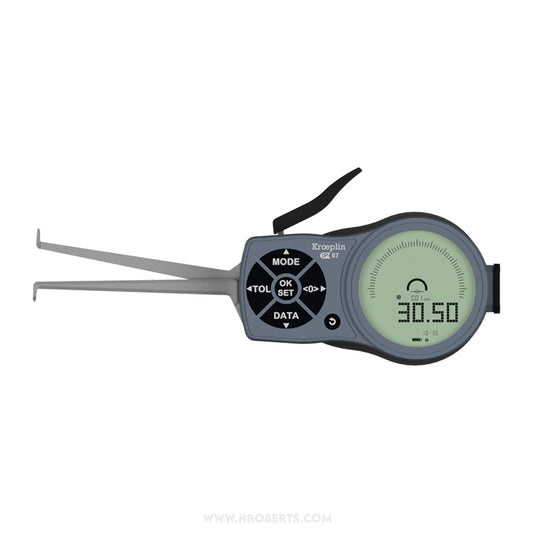 Kroeplin L210 Digital Internal Caliper Gauge, Range 10-30mm, Resolution 0.001, 0.002, 0.005, 0.01, 0.02, 0.05mm, Measuring Depth 85mm, Measuring Contact Ball 1mm Diameter, IP67 Protection, Metric / Imperial Switchable