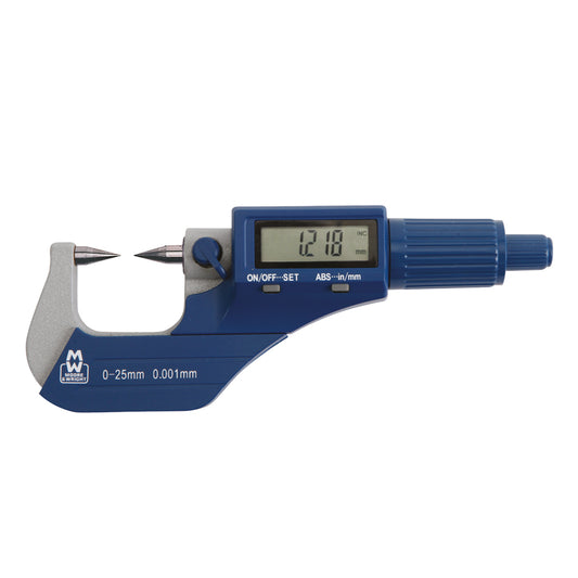 Moore & Wright MW270-01DDL Digital Point Micrometer, Range 0-25mm / 0-1", Resolution 0.001mm / 0.00005", 30 Degree