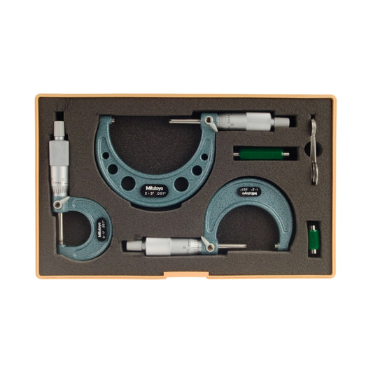 Mitutoyo 103-927-10 Micrometer Set, Range 0-75mm, Graduation 0.01mm c/w Setting Standards