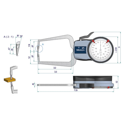 Mitutouo 209-455 Outside Dial Caliper Gauge, Range 0-0.8", Graduation 0.0005"