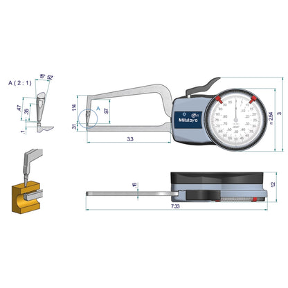 Mitutouo 209-456 Outside Dial Caliper Gauge, Range 0-0.8", Graduation 0.0005"