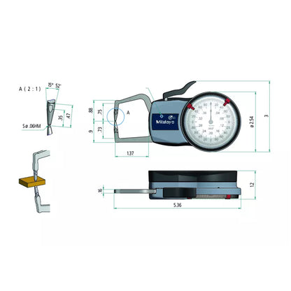 Mitutouo 209-450 Outside Dial Caliper Gauge, Range 0-0.4", Graduation 0.0002"