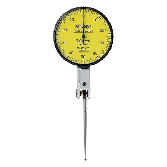 Mitutoyo 513-415T Lever Dial Indicator Horizontal Type, Graduation 0.01mm, Range 1mm, Scale 0-50-0, Stylus Length 41mm, Bezel Diameter 40mm