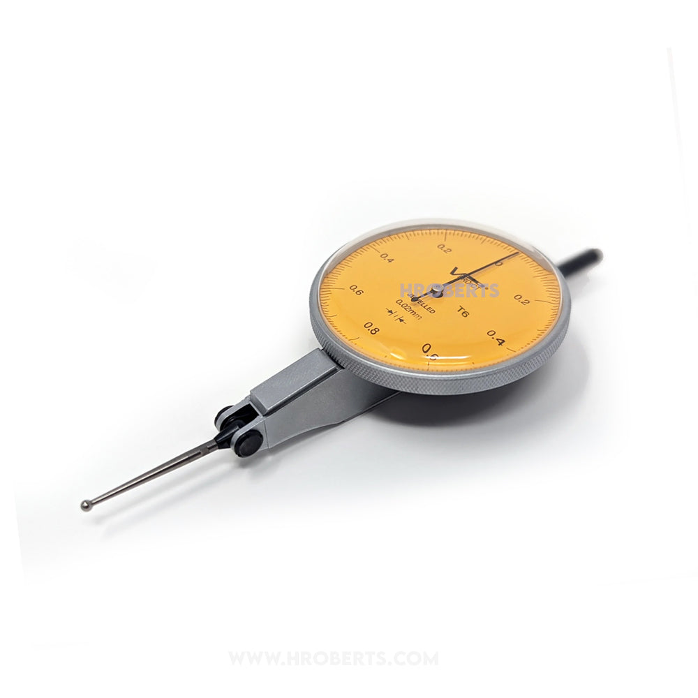 Verdict 05-1006 T6 Metric Lever Dial Indicator Horizontal Type, Graduation 0.01mm, Range 1.6mm, Scale 0-0.8-0, Stylus Length 27.4mm, Bezel Diameter 50mm